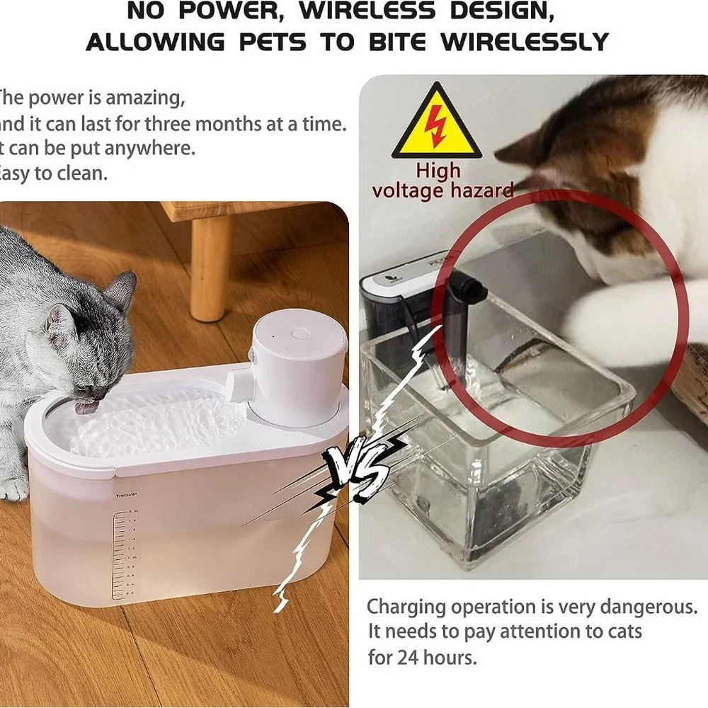 Battery Operated Cat Water Fountain Ultra-Quiet Automatic LED
